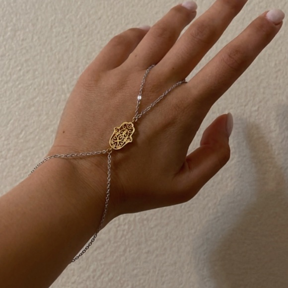 Anthropologie Jewelry - Gold silver hamsa bracelet handchain
